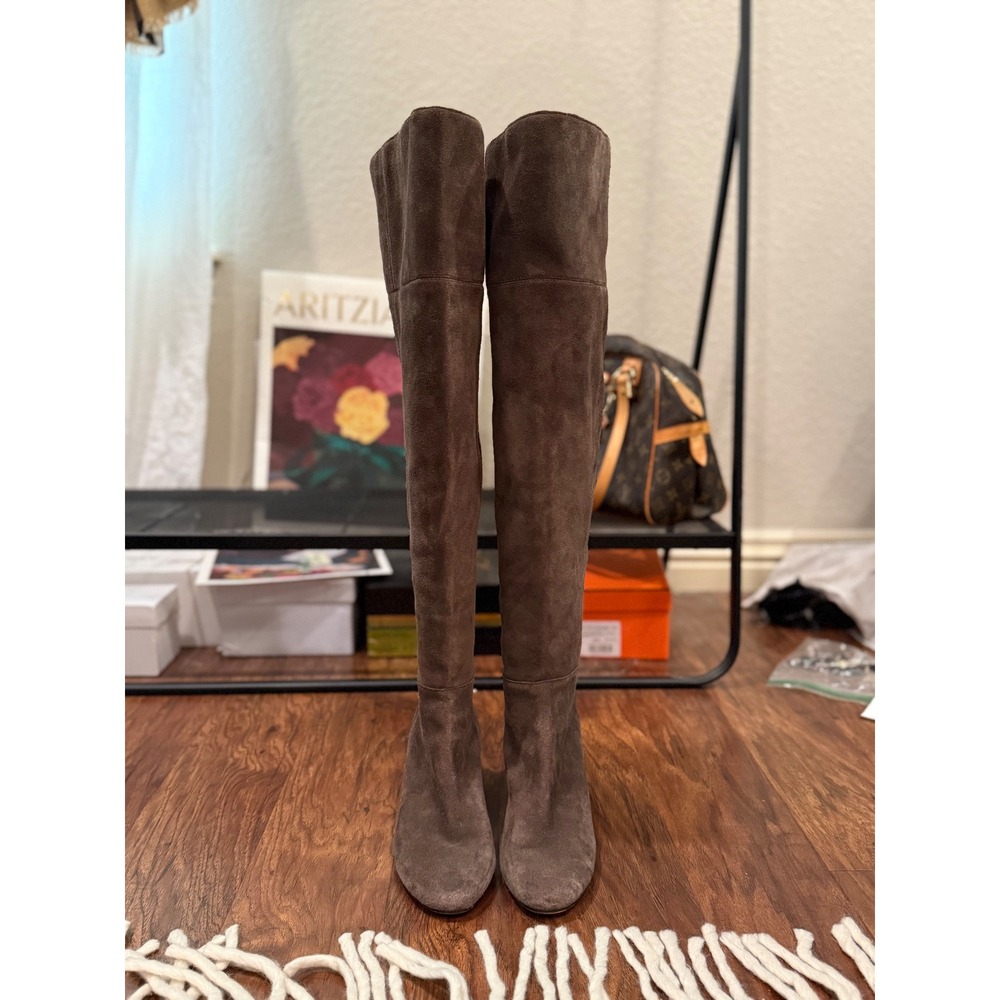 Dolce Vita Suede Over the Knee Boots Mushroom Taupe Chunky Heel Size 8